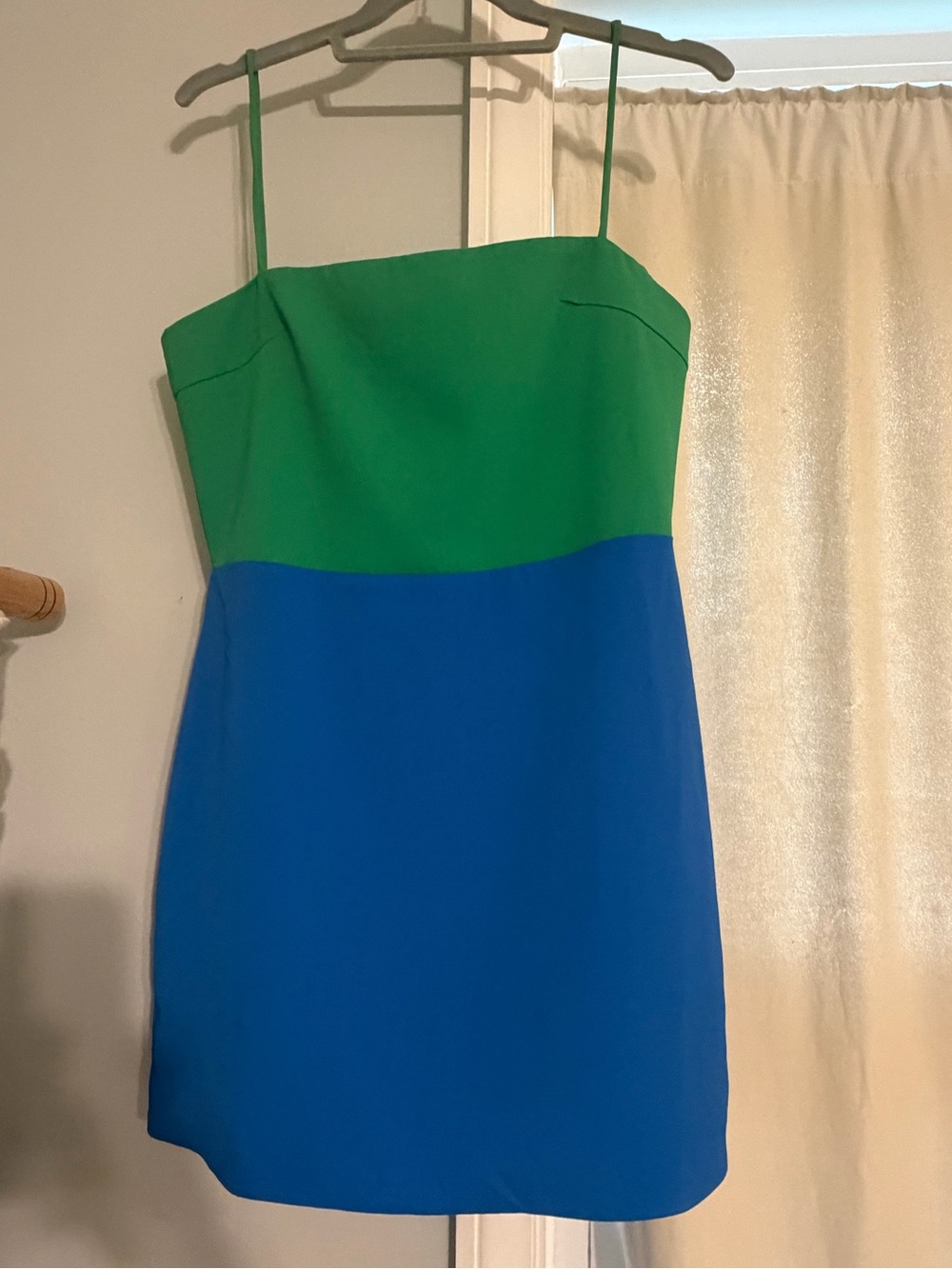 Colorblock Green and Blue Spaghetti-Strap Mini Dress